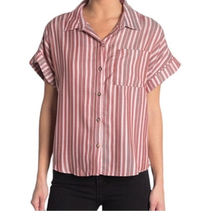 Sanctuary Pink‎ Stripped Short
Sleeve Button Up Mod Boyfriend L